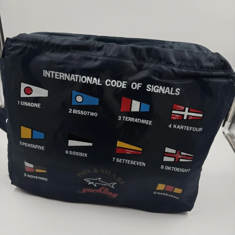 Paul & Shark Laptop Bag Mens Large Blue Yachting Nautical Flag Crossbody Travel